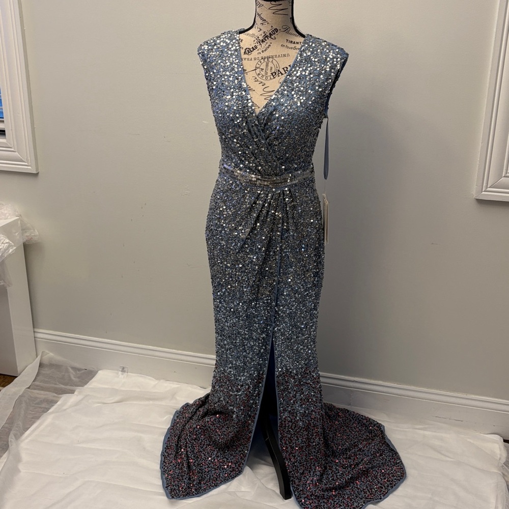 Mac Duggal Blue Sequin Embellished Dress